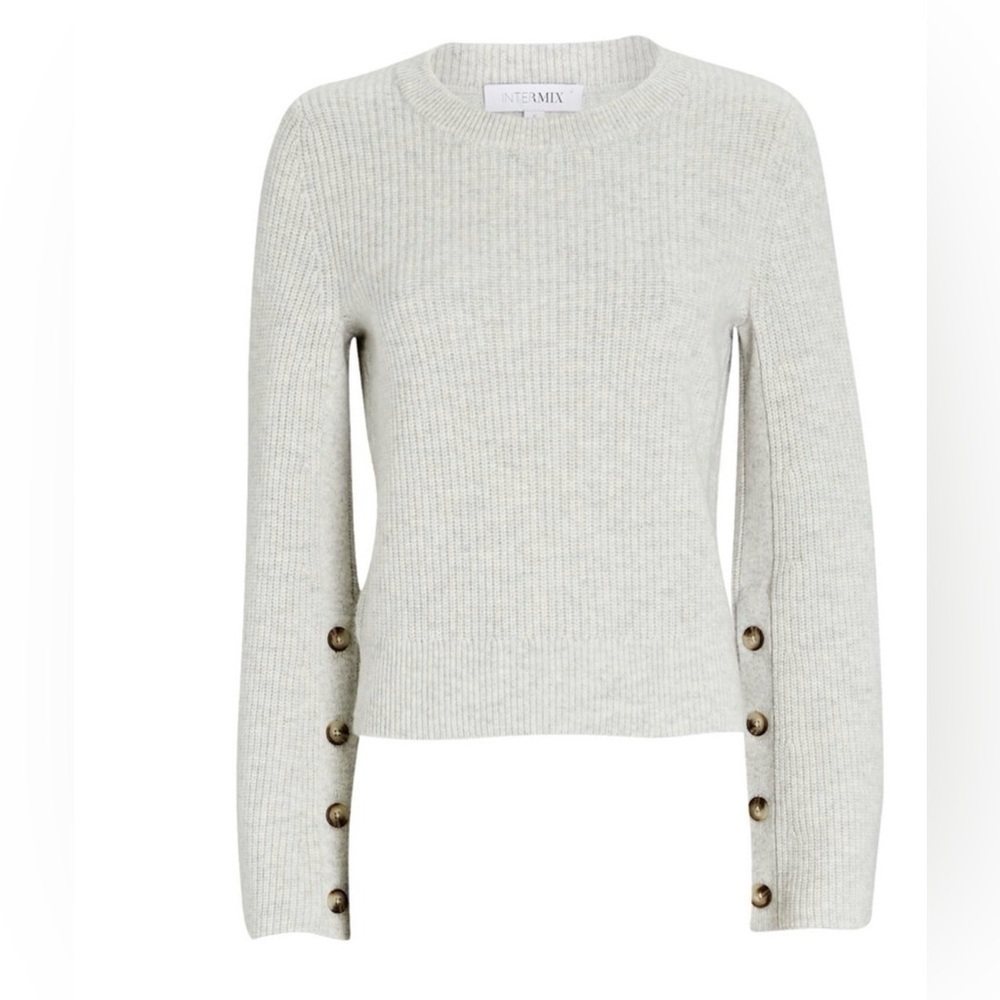 INTERMIX Adley bell sleeve sweater in a light grey wool-cashmere blend S